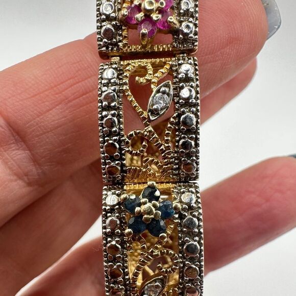 7.25" AMAZING 14k over 925, ruby, sapphire, emerald and diamond bracelet! - Picture 8 of 10